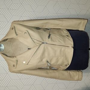 Oat New York Tan Faux Leather Motorcycle Bomber Jacket | Women's Size Small